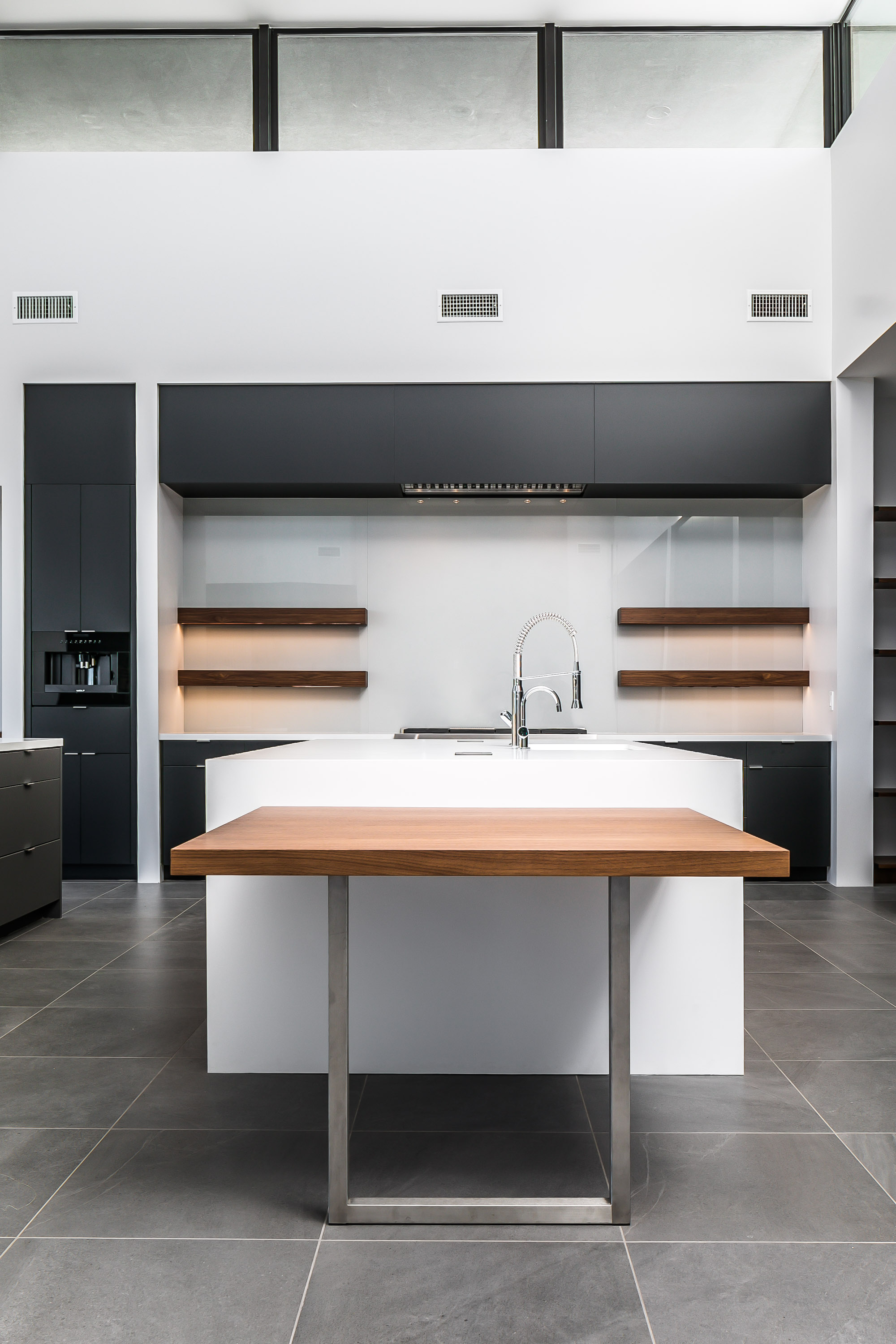 Custom floating shelving and table